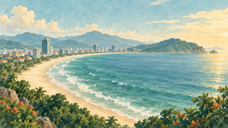 Ilustrasi pantai bandar pesisir berinspirasikan Da Nang