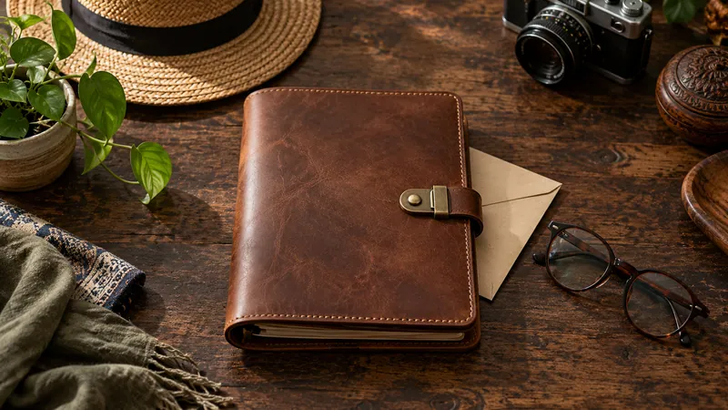 Travel document binder and reading glasses for checking booking terms