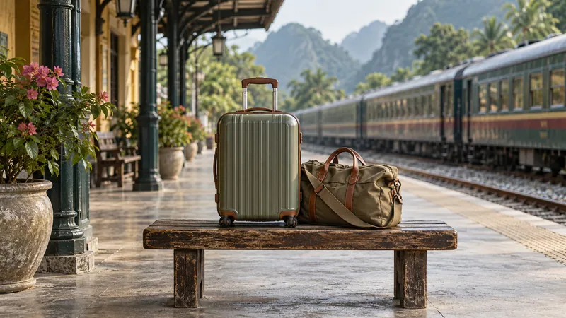 火车站月台上的旅行行李